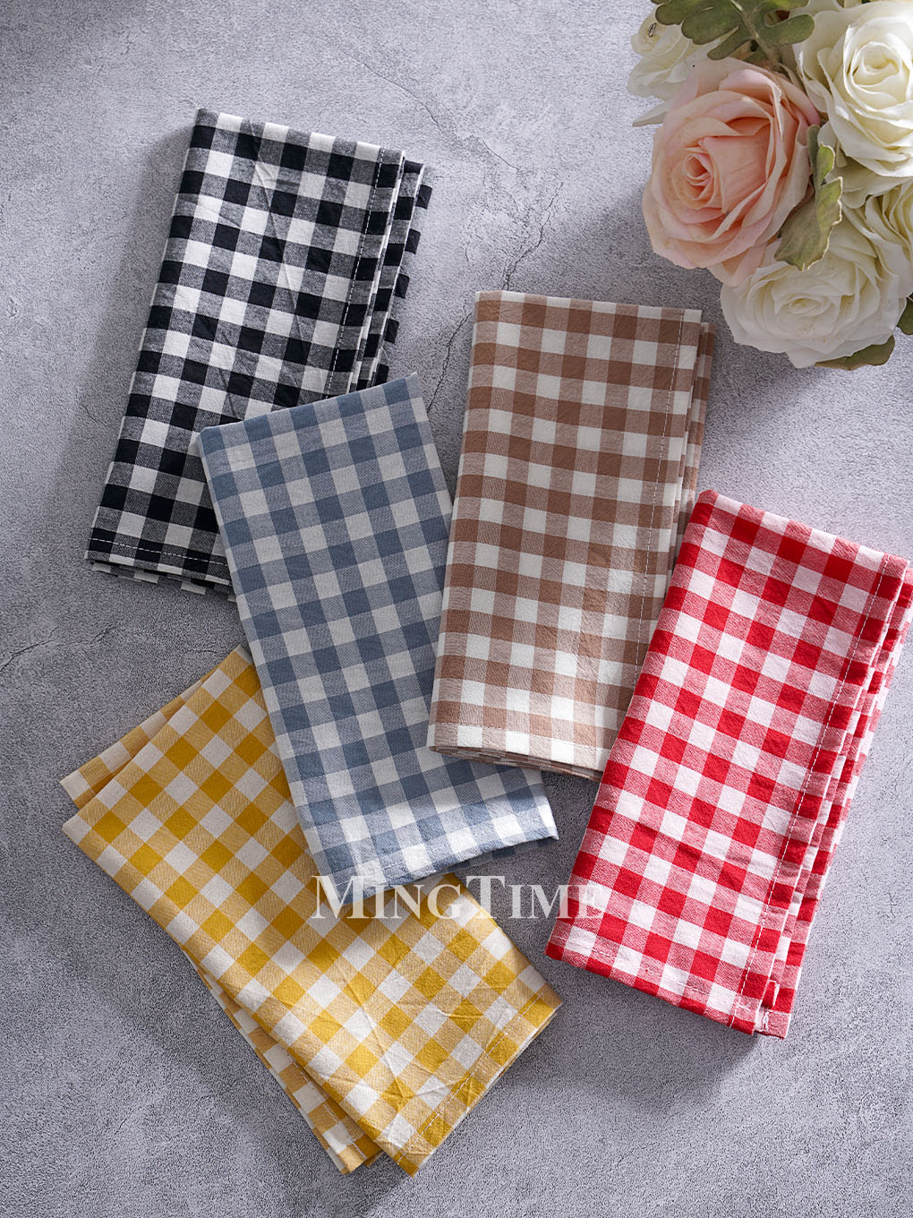 Linen Napkin Set - Gingham Napkin 42cm x 42cm Cotton