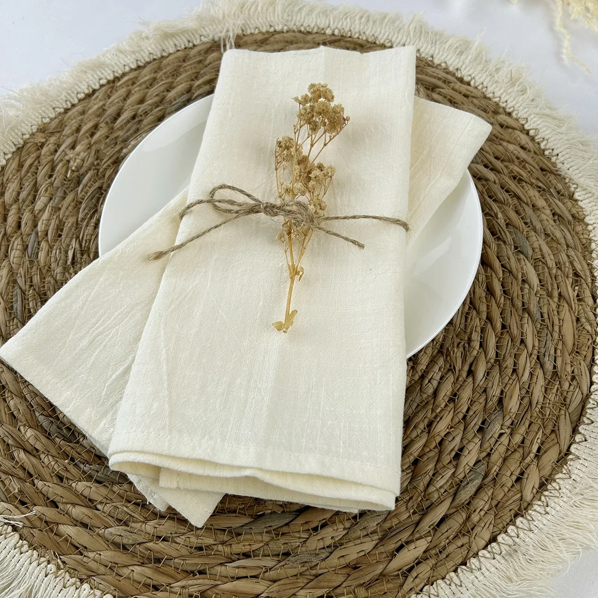 50pcs 30x45cm 100% Cotton Sage - Linen Napkin Set 评论和价格