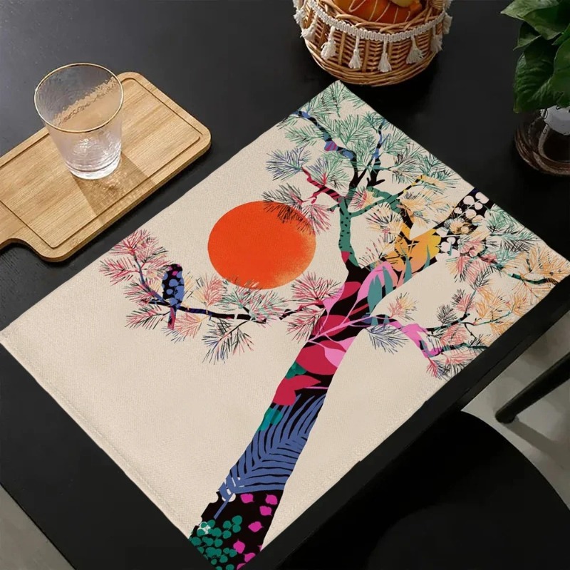 Tsunami Waves Printed Placemat - Linen Napkin Set 评论和价格