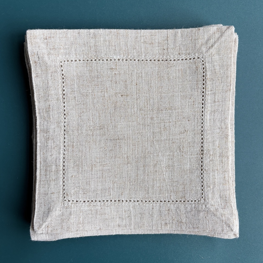 6 Pieces Hemstitch Cocktail Na - Linen Napkin Set 评论和价格