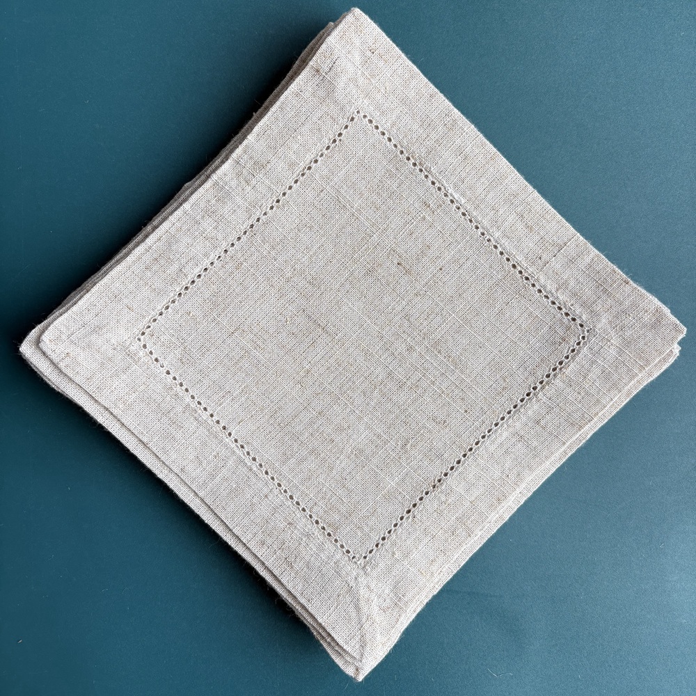 6 Pieces Hemstitch Cocktail Na - Linen Napkin Set 评论和价格