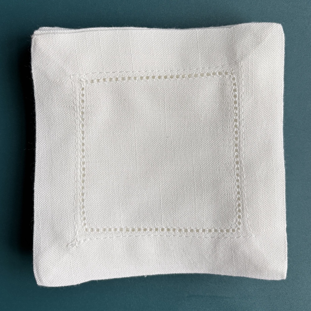 6 Pieces Hemstitch Cocktail Na - Linen Napkin Set 评论和价格
