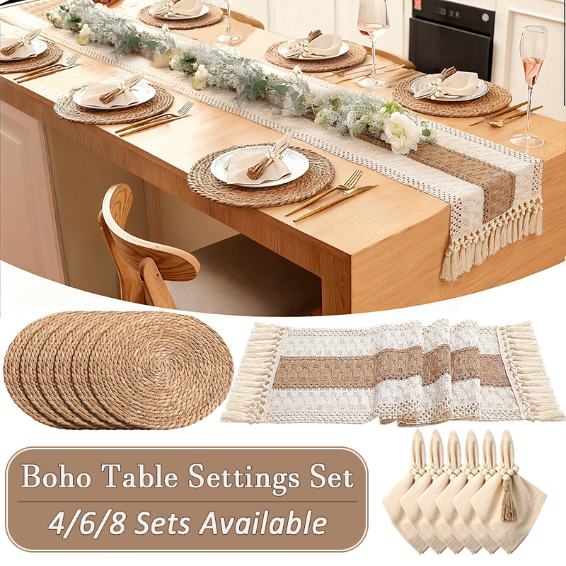 4/6/8 Sets Boho Dining Table D - Linen Napkin Set 评论和价格
