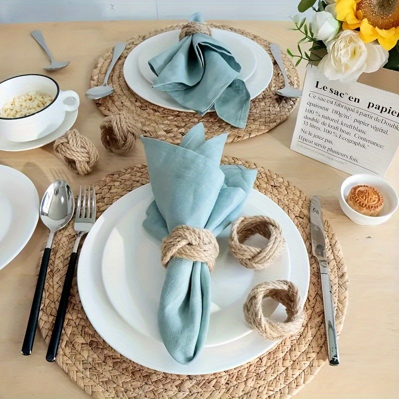 48Pcs Linen Braided Napkin Rin - Linen Napkin Set 评论和价格