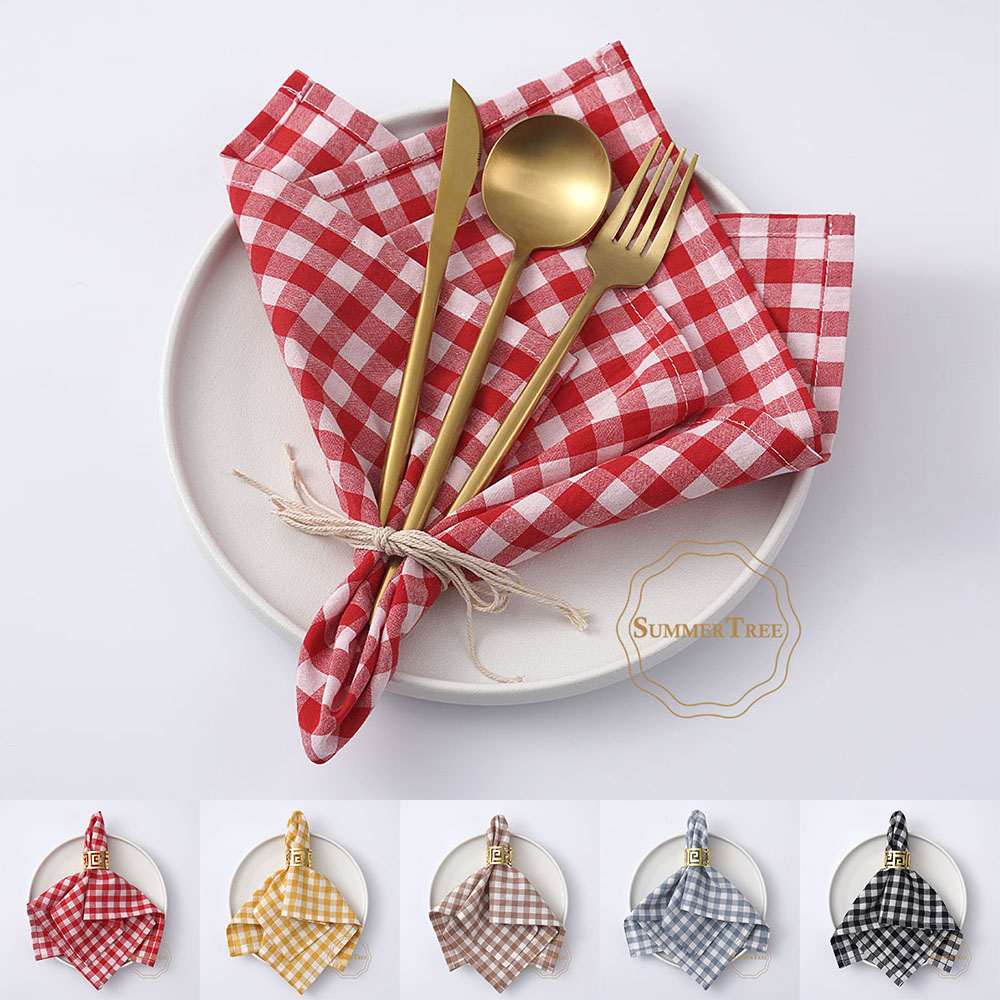 Gingham Cotton Napkin 42x42cm  - Linen Napkin Set 评论和价格