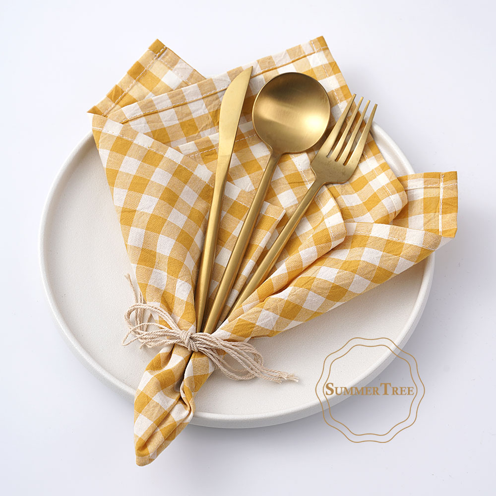 Gingham Cotton Napkin 42x42cm  - Linen Napkin Set 评论和价格