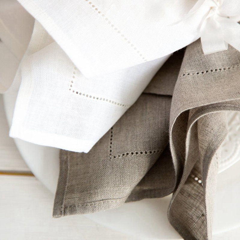 6 Pieces White Hemstitch Napki - Linen Napkin Set 评论和价格