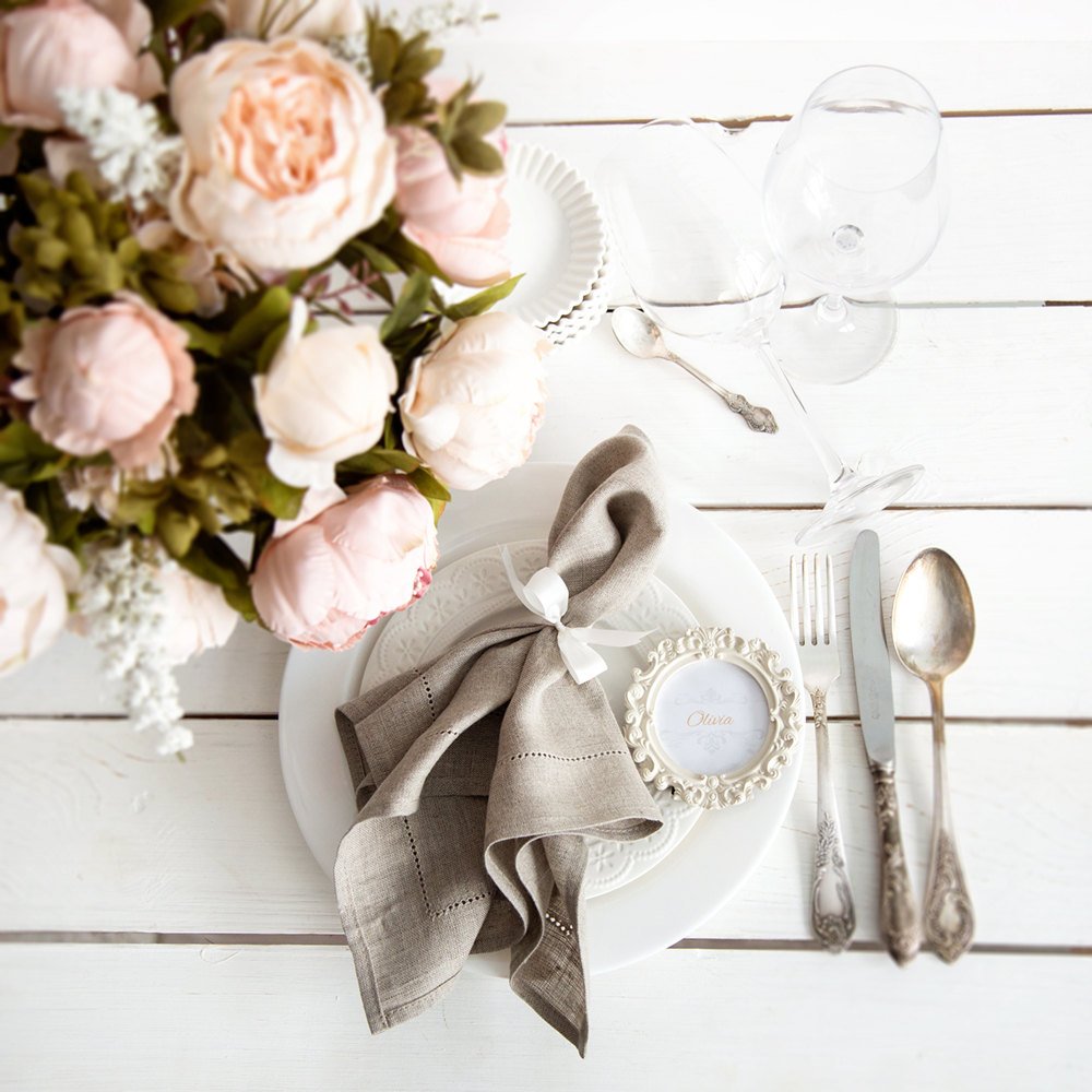 6 Pieces White Hemstitch Napki - Linen Napkin Set 评论和价格