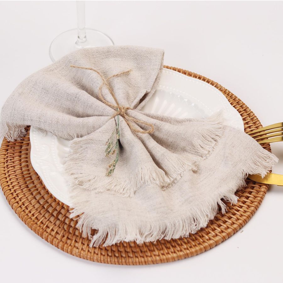 Cloth Napkins with Fringe,18 x - Linen Napkin Set 评论和价格