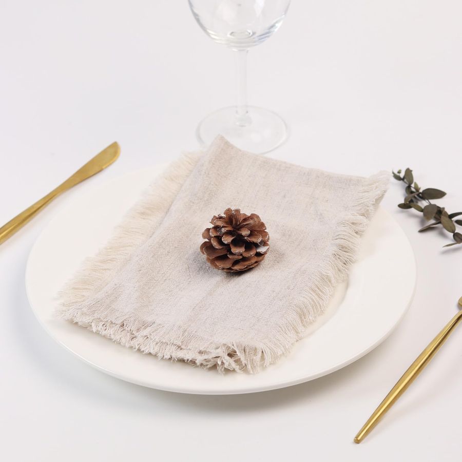 Cloth Napkins with Fringe,18 x - Linen Napkin Set 评论和价格