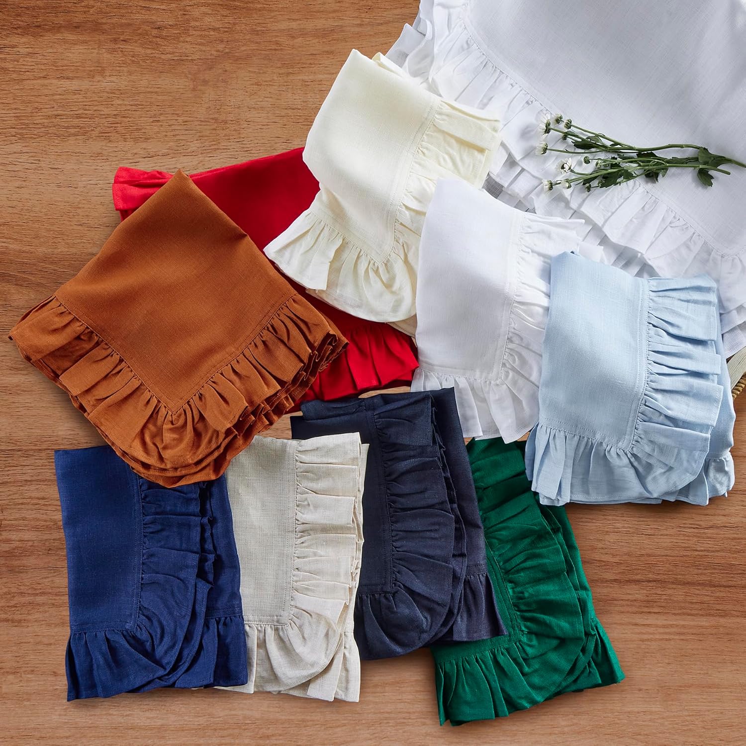 Set of 4 Linen Ruffle Dinner N - Linen Napkin Set 评论和价格