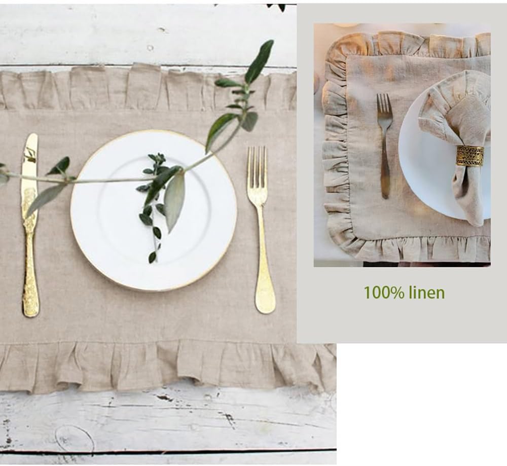 Set of 4 Linen Ruffle Dinner N - Linen Napkin Set 评论和价格
