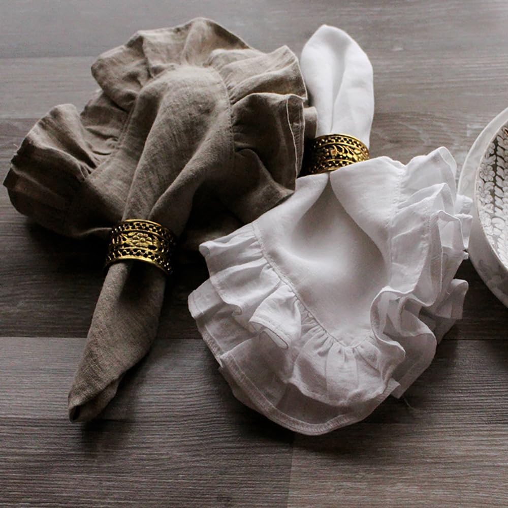 Set of 4 Linen Ruffle Dinner N - Linen Napkin Set 评论和价格