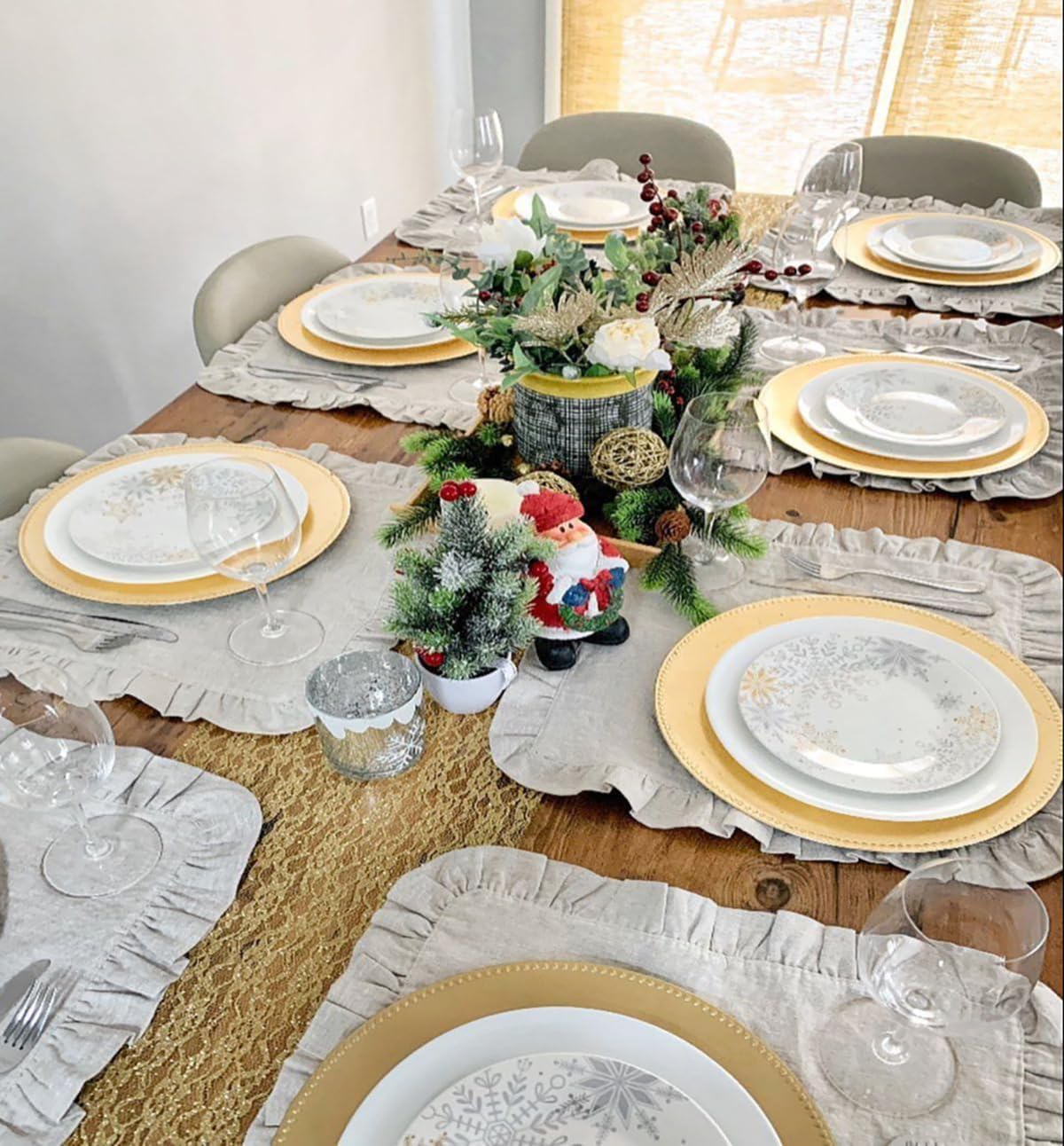 Set of 4 Linen Ruffle Dinner N - Linen Napkin Set 评论和价格
