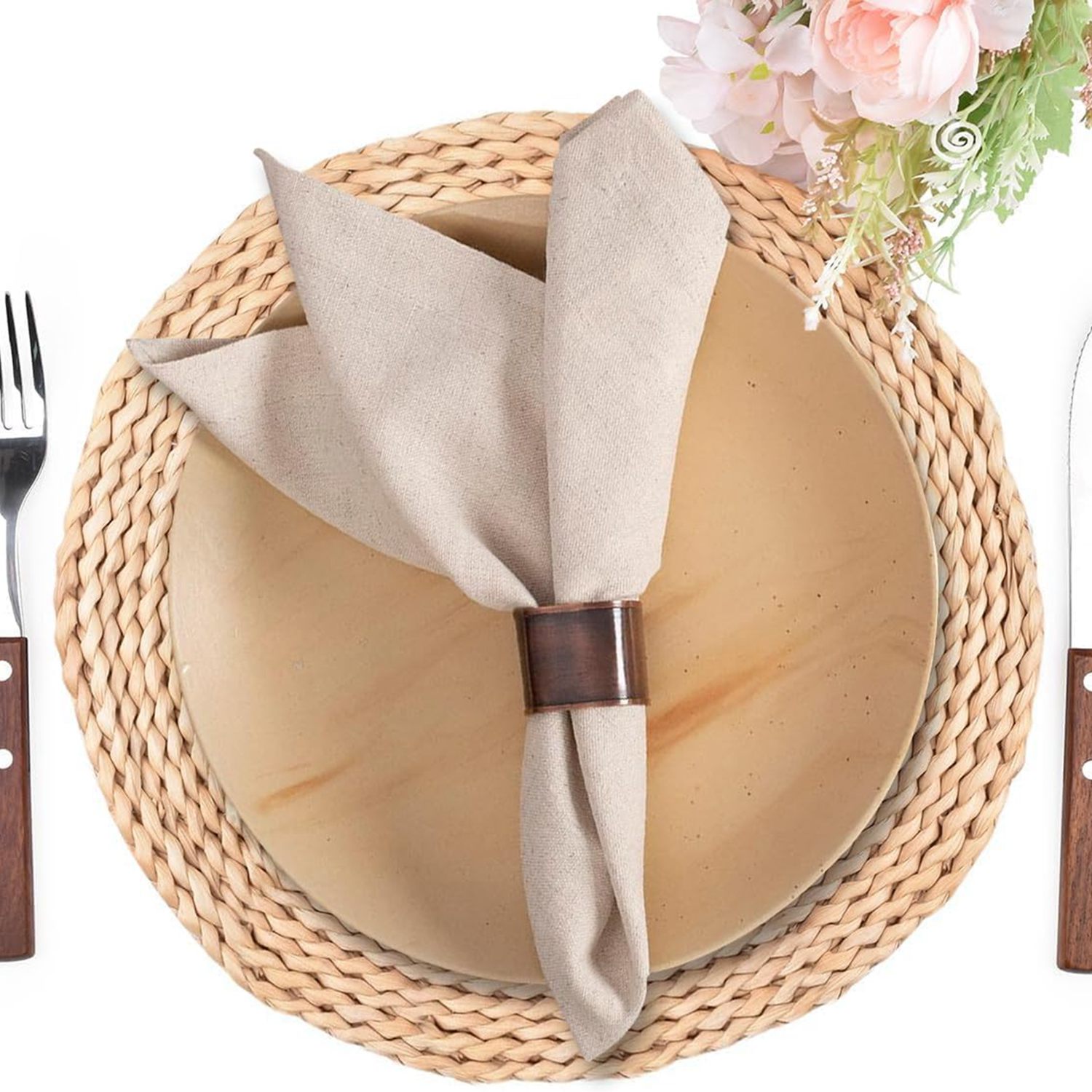 Set of 12 Linen Flax Cotton Cl - Linen Napkin Set 评论和价格