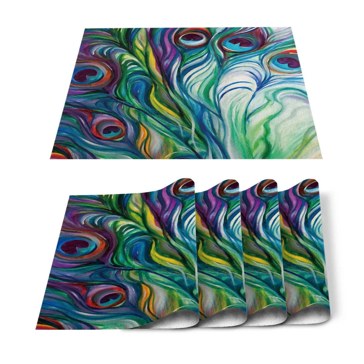 4pcs Set Table Mats Peacock Fe - Linen Napkin Set 评论和价格