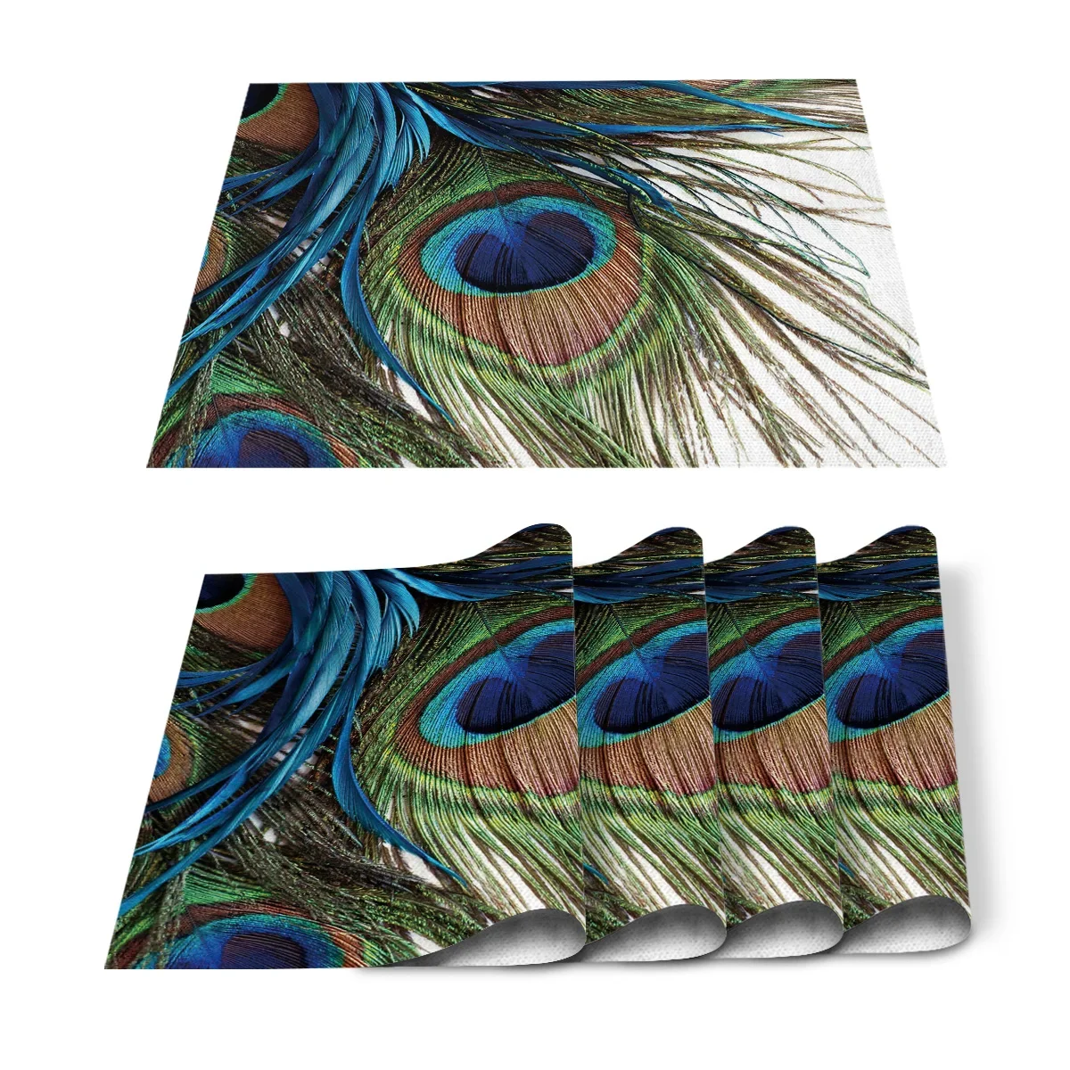 4pcs Set Table Mats Peacock Fe - Linen Napkin Set 评论和价格