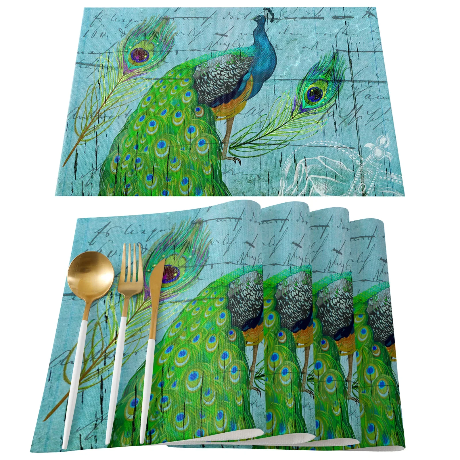4pcs Set Table Mats Peacock Fe - Linen Napkin Set 评论和价格