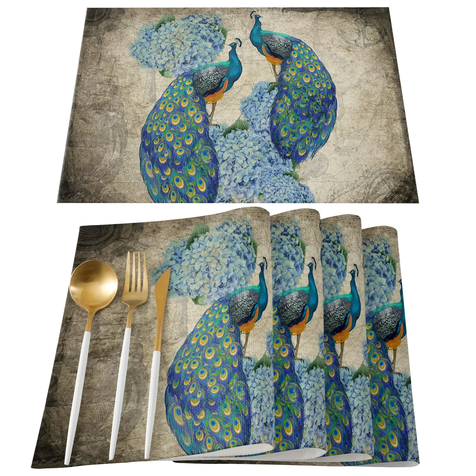 4pcs Set Table Mats Peacock Fe - Linen Napkin Set 评论和价格
