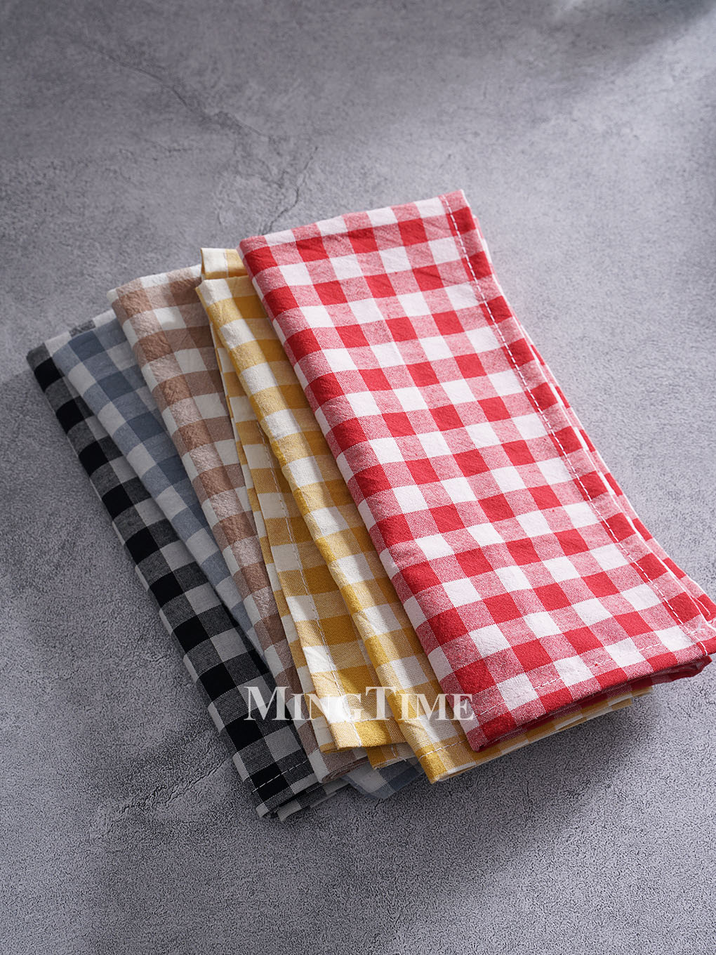Gingham Napkin 42cm x 42cm Cot - Linen Napkin Set 评论和价格
