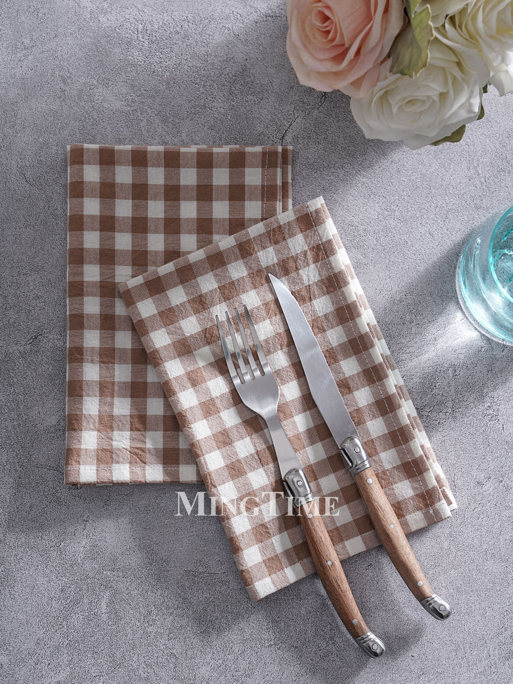 Gingham Napkin 42cm x 42cm Cot - Linen Napkin Set 评论和价格