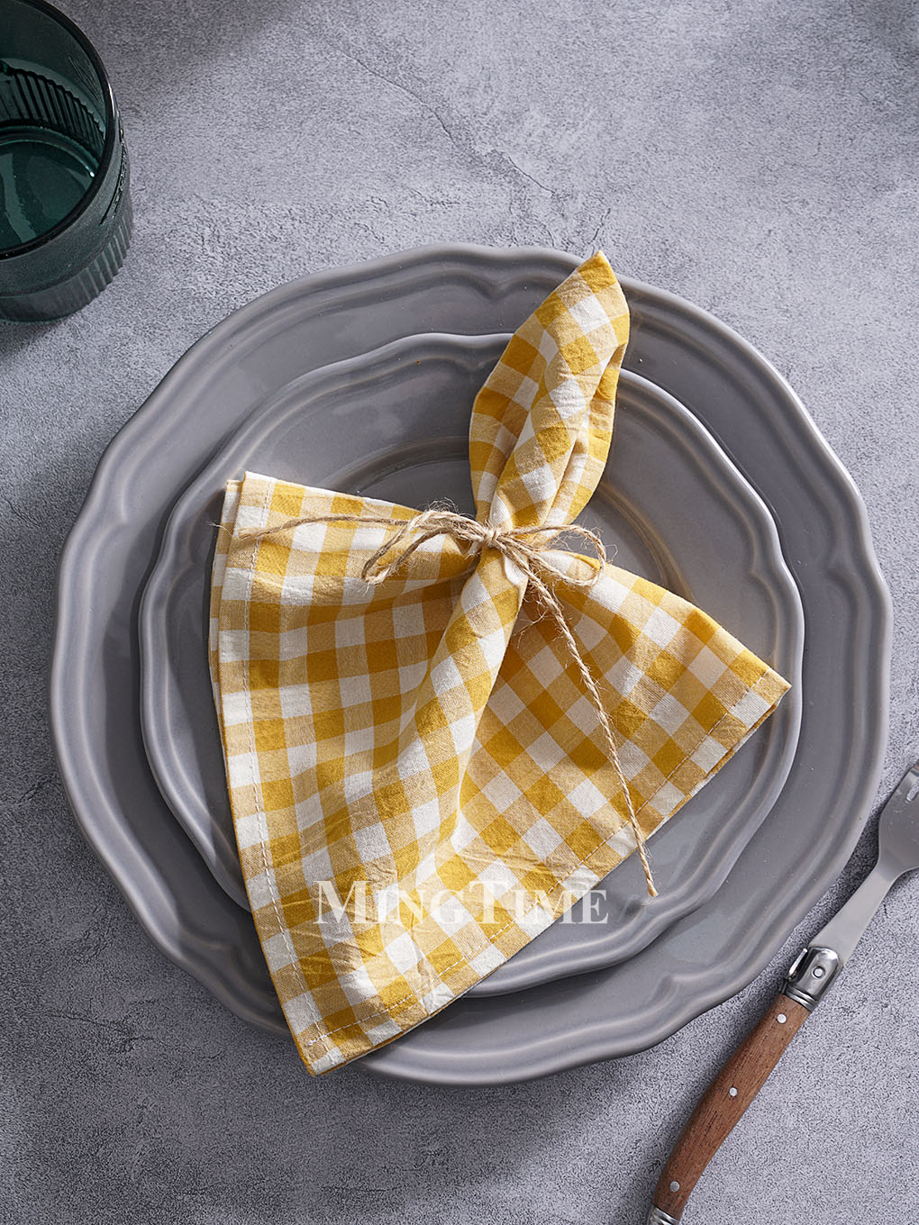 Gingham Napkin 42cm x 42cm Cot - Linen Napkin Set 评论和价格
