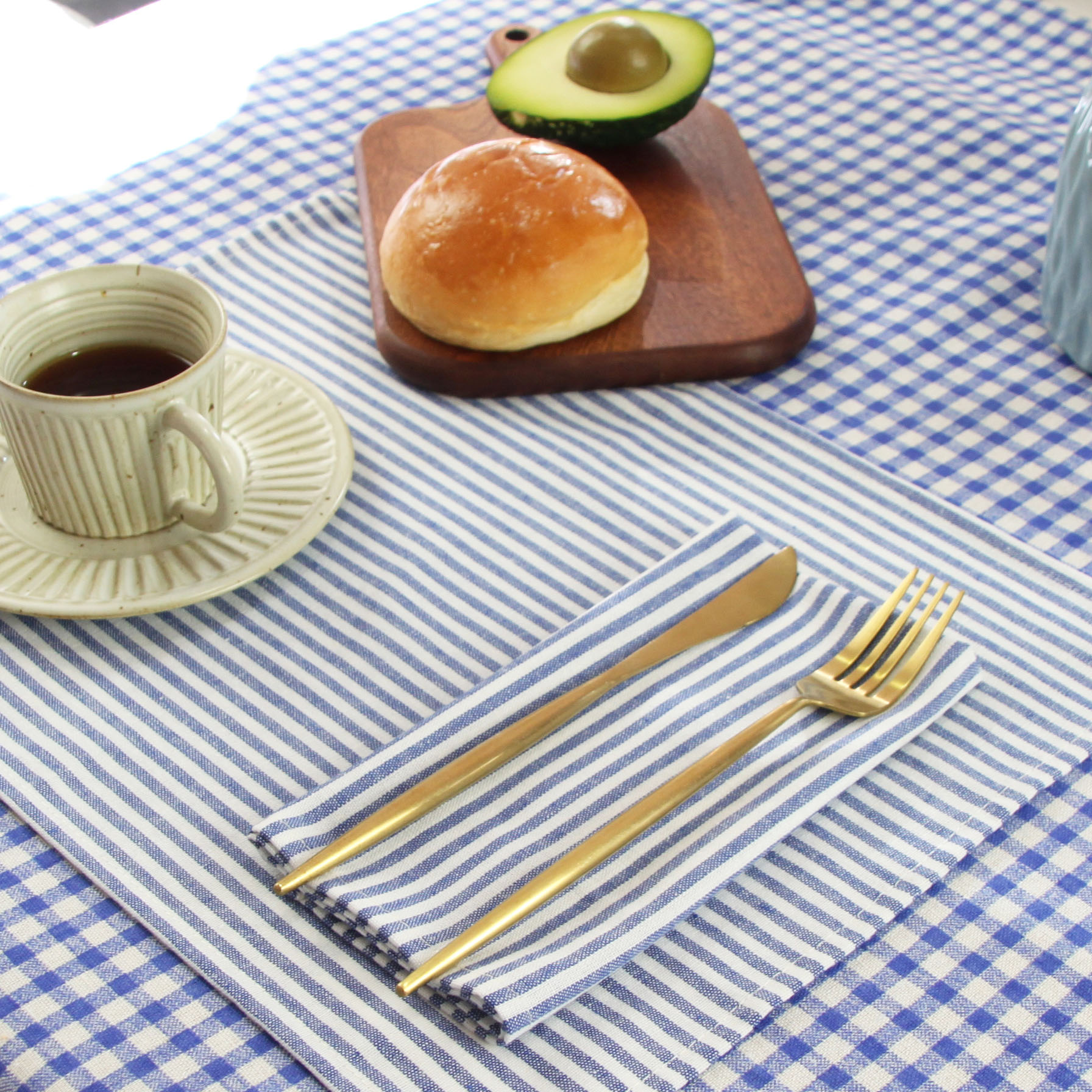 Plain Striped Linen Cotton Ble - Linen Napkin Set 评论和价格
