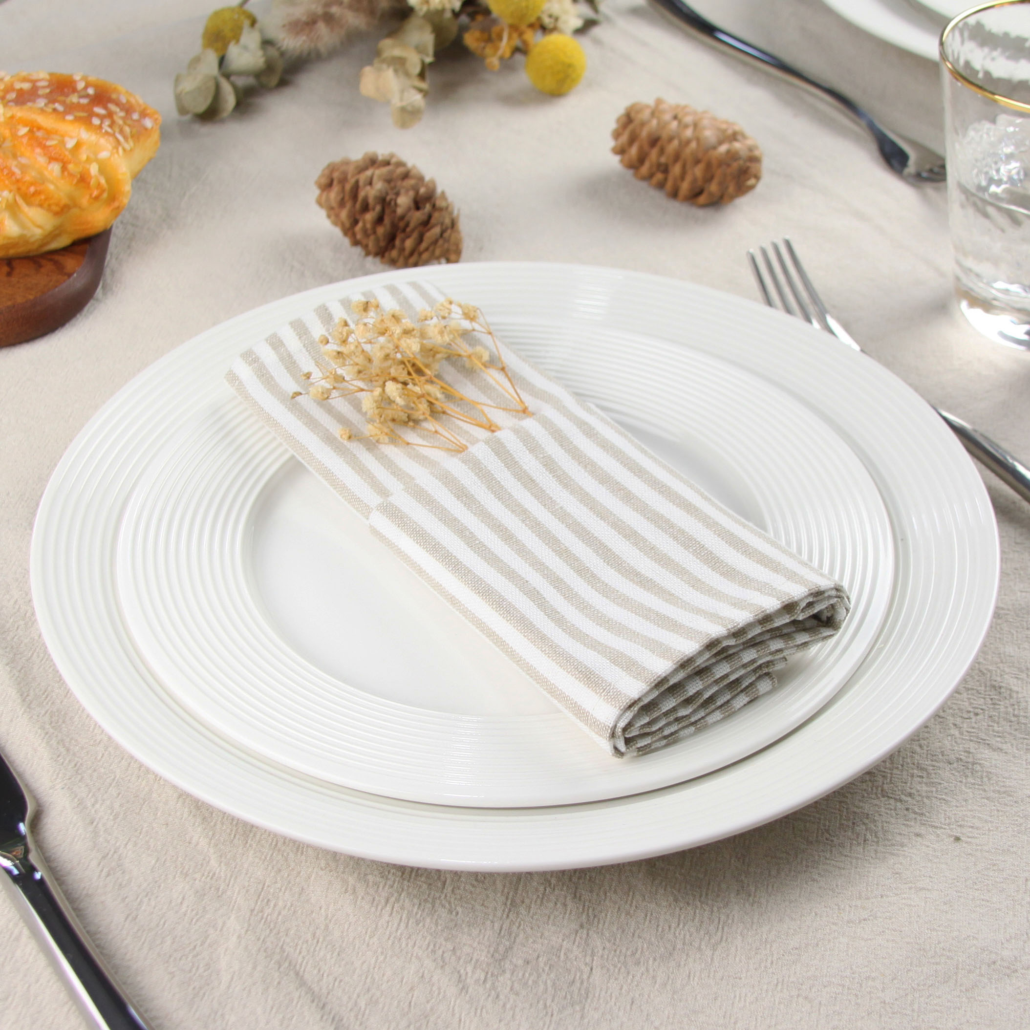 Plain Striped Linen Cotton Ble - Linen Napkin Set 评论和价格